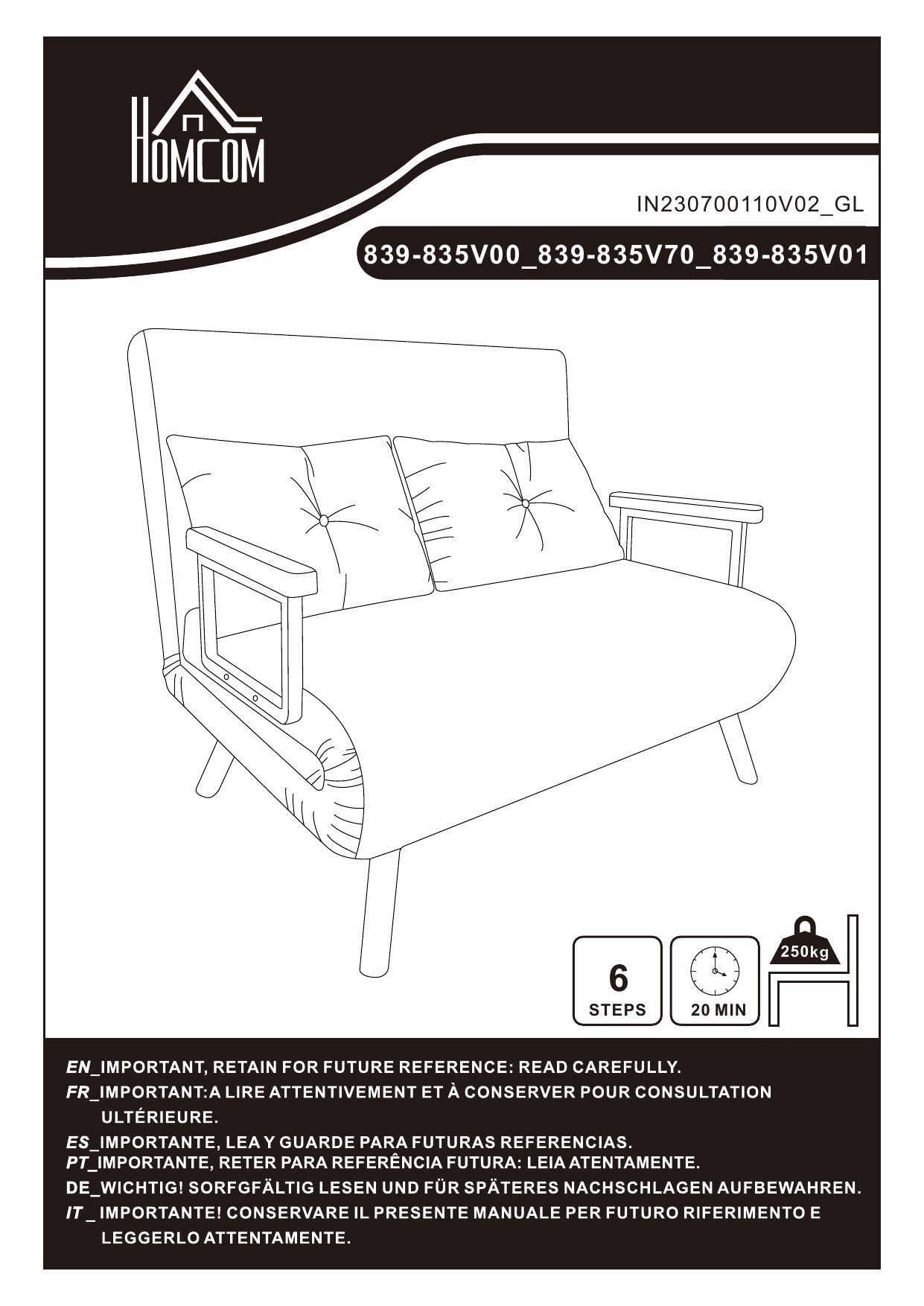 Sofá Cama Doble Borreguito, Espuma HOMCOM Crudo