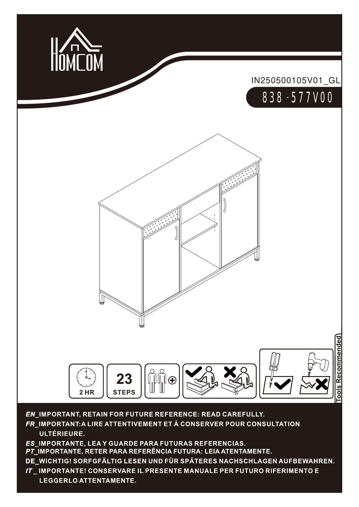 Aparador de Salón Melamina de Madera, Metal HOMCOM Negro