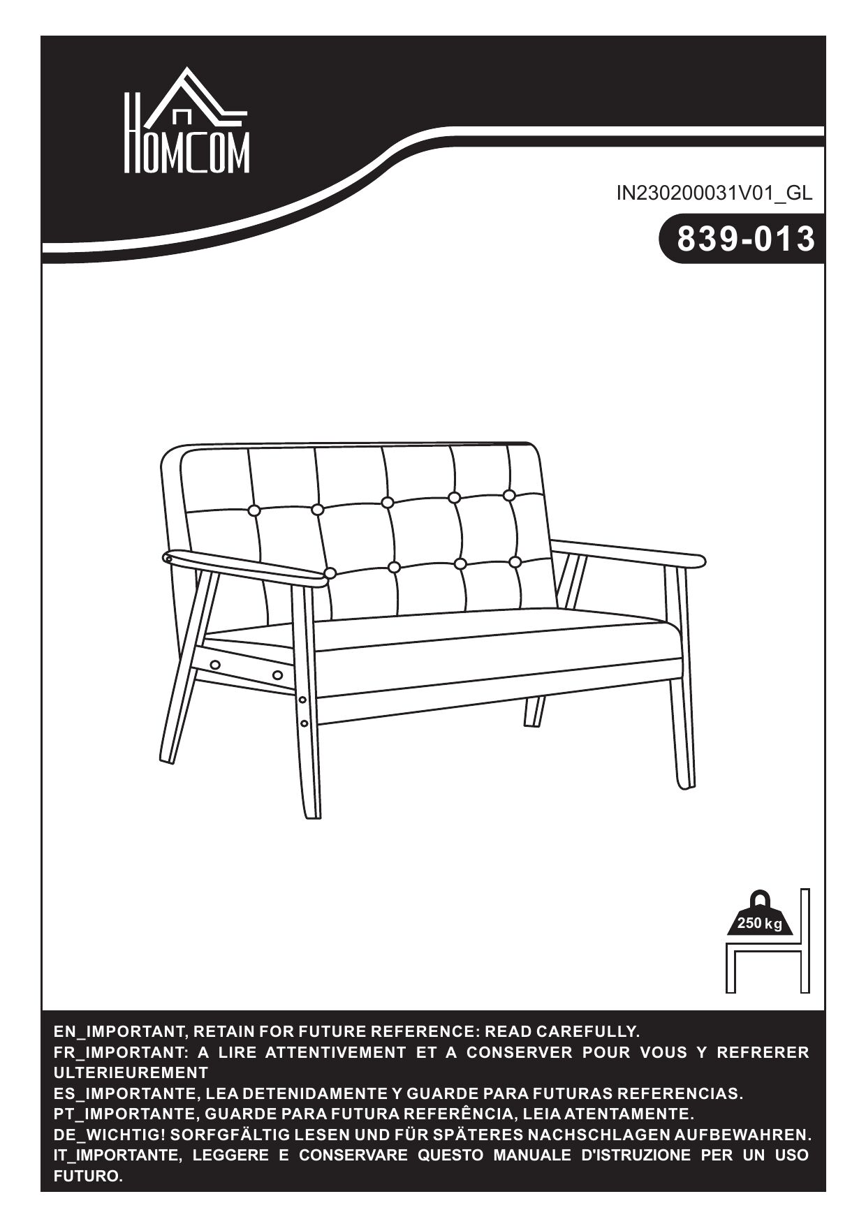 Sofá Dos Plazas Lino Sintético, Madera de Caucho HOMCOM Crudo