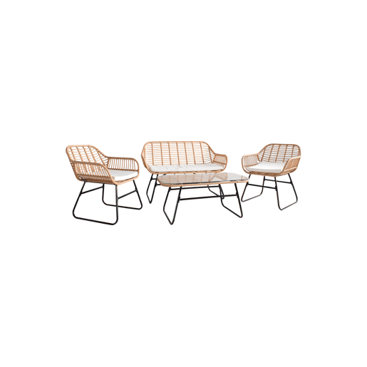 Set BORENO sofá 2 lugares com 2 cadeirões e mesa natural