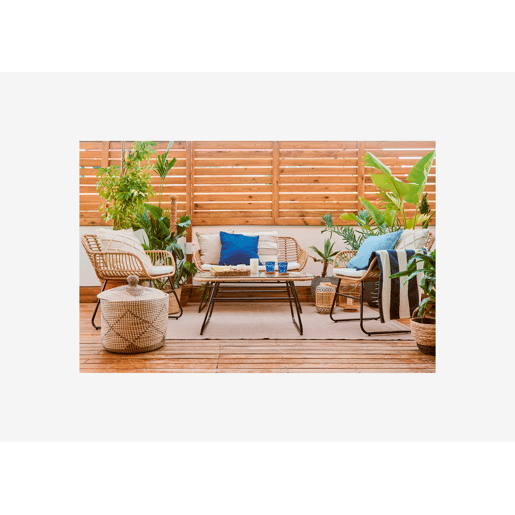 Set BORENO sofá 2 lugares com 2 cadeirões e mesa natural