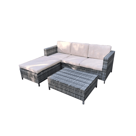 Set LANZAROTE II chaise longue com puff e mesa castanho Set LANZAROTE II chaise longue com puff e mesa castanho