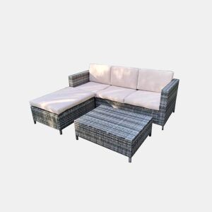 Set LANZAROTE II chaise longue com puff e mesa castanho