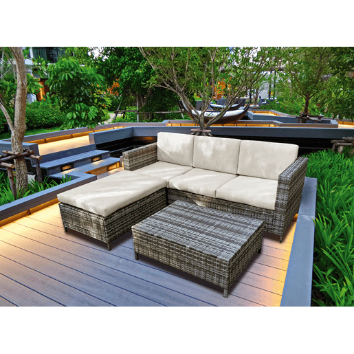 Set LANZAROTE II chaise longue com puff e mesa castanho Set LANZAROTE II chaise longue com puff e mesa castanho