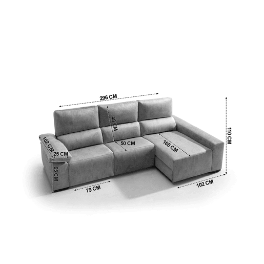 Chaise longue relax elétrico BALTIA dereita 4 lugares cinza claro