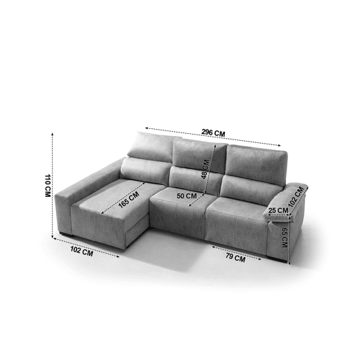 Chaise longue relax elétrico BALTIA esquerda 4 lugares cinza claro