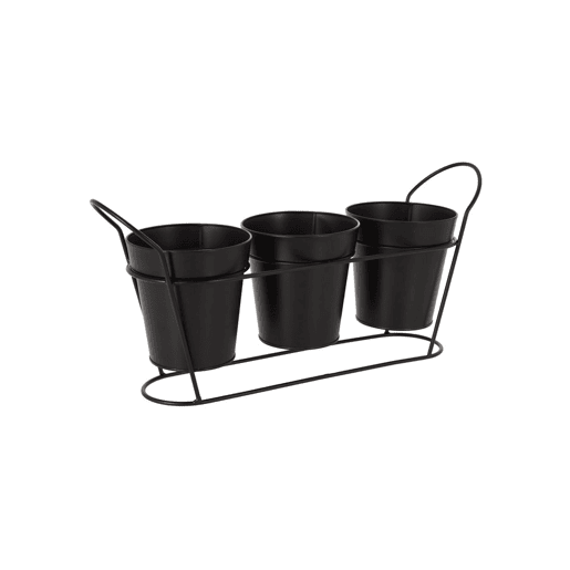 Vaso de flores triplo em metal preto 14x23x48cm