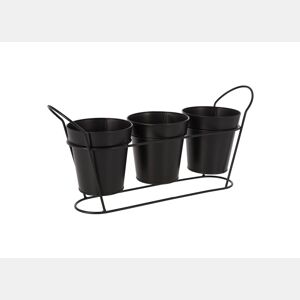 Vaso de flores triplo em metal preto 14x23x48cm