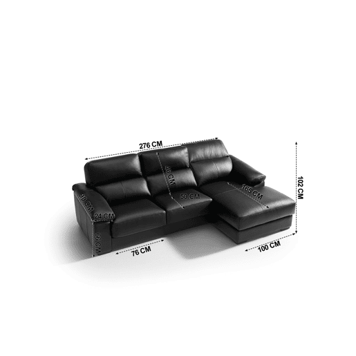 Chaise longue pele WILLY dereita 4 lugares preto