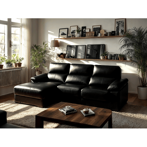 Chaise longue pele WILLY esquerda 4 lugares preto