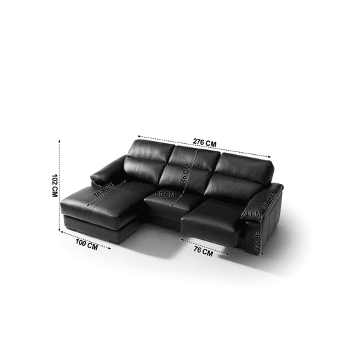 Chaise longue pele WILLY esquerda 4 lugares preto