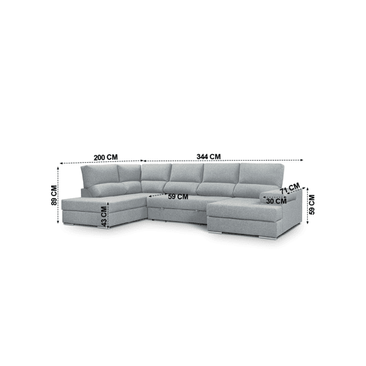 Sofá de canto com cama 5 lugares BARI XXL lado esquerdo cor azul