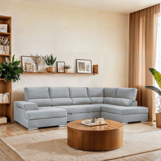 Sofá de canto com cama 5 lugares BARI XXL lado direito cor azul