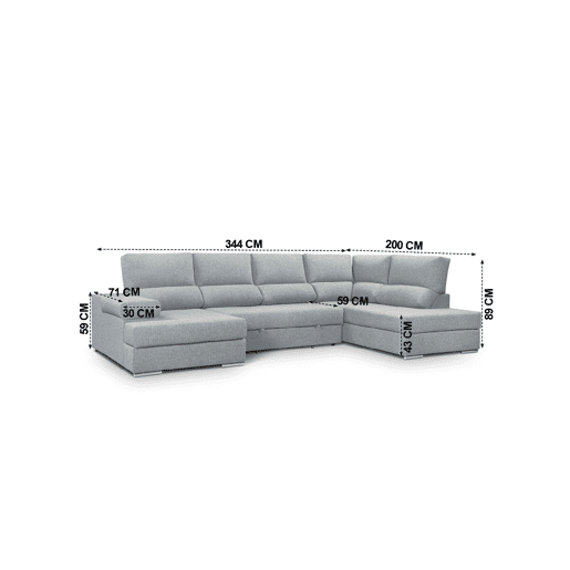 Sofá de canto com cama 5 lugares BARI XXL lado direito cor azul