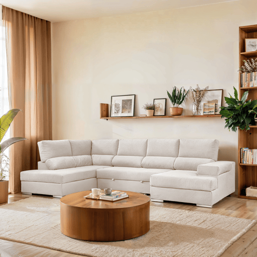 Sofá de canto com cama 5 lugares BARI XXL lado esquerdo cor bege