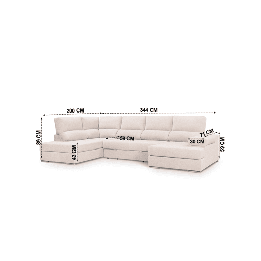 Sofá de canto com cama 5 lugares BARI XXL lado esquerdo cor bege