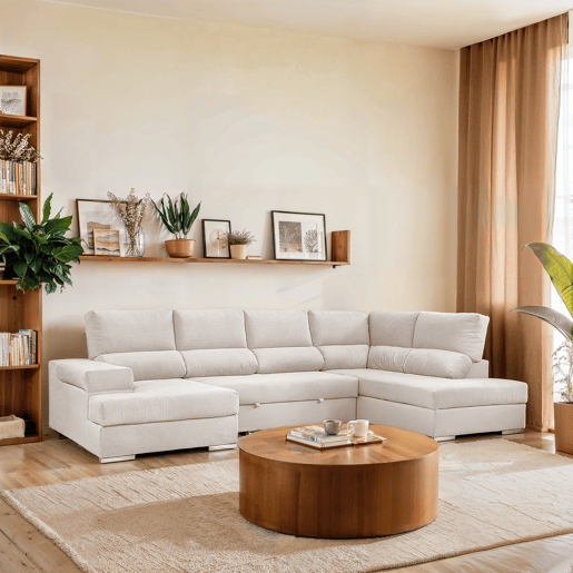 Sofá de canto com cama 5 lugares BARI XXL lado direito cor bege