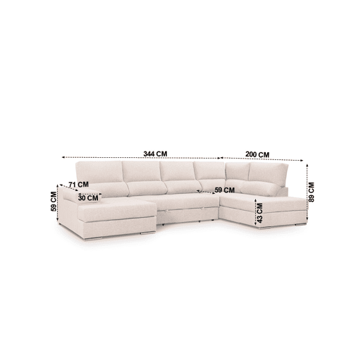 Sofá de canto com cama 5 lugares BARI XXL lado direito cor bege