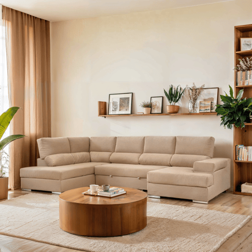 Sofá de canto com cama 5 lugares BARI XXL lado esquerdo cor visón