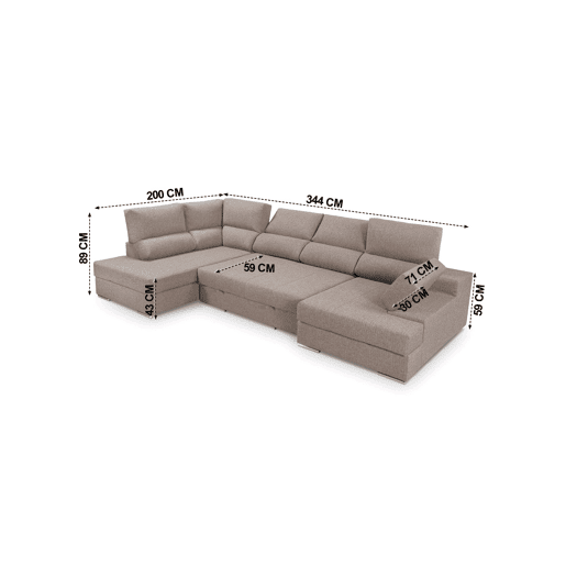 Sofá de canto com cama 5 lugares BARI XXL lado esquerdo cor visón