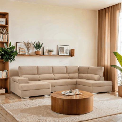 Sofá de canto com cama 5 lugares BARI XXL lado direito cor visón
