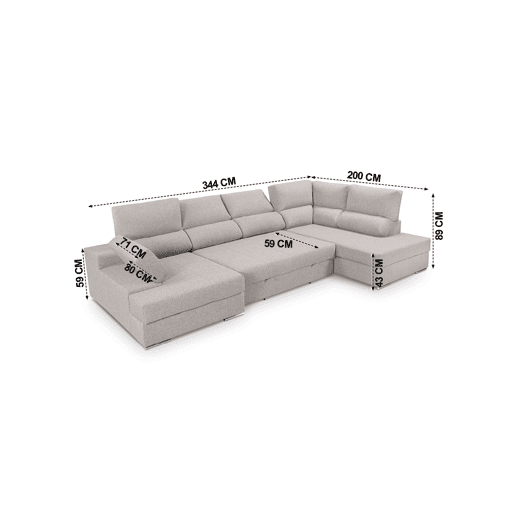 Sofá de canto com cama 5 lugares BARI XXL lado direito cor visón
