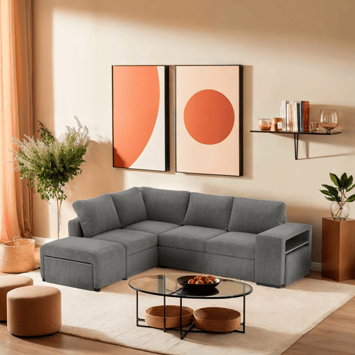 Sofá de canto ELTONEL com cama reversível 3 lugares cinza escuro
