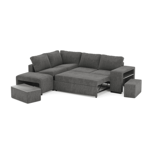 Sofá de canto ELTONEL com cama reversível 3 lugares cinza escuro