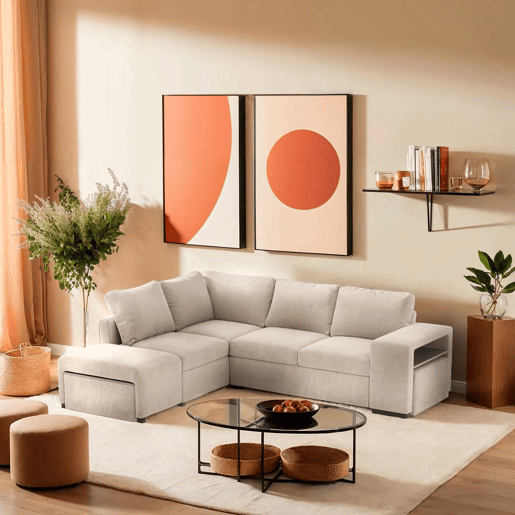 Sofá de canto ELTONEL com cama reversível 3 lugares camelo