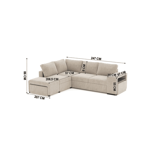Sofá de canto ELTONEL com cama reversível 3 lugares camelo