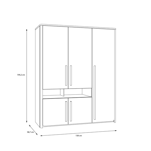 Roupeiro SURFINO portas batentes 158x194cm cinza