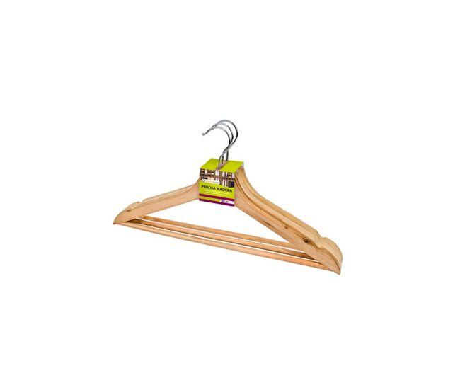 Set 3 perchas madera natural 44cm