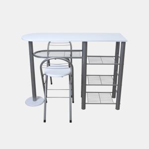 Conjunto balcão e 2 bancos de bar MALACCA II branco e petro