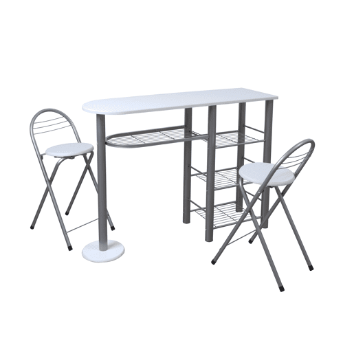 Conjunto balcão e 2 bancos de bar MALACCA II branco e petro