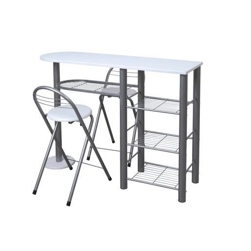 Conjunto balcão e 2 bancos de bar MALACCA II branco e petro
