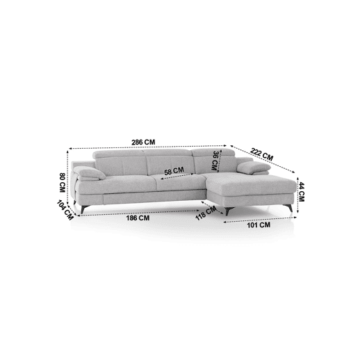 Chaise longue TITUS com cama dereita 4 lugares cinza