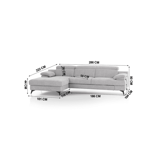 Chaise longue TITUS com cama esquerda 4 lugares cinza