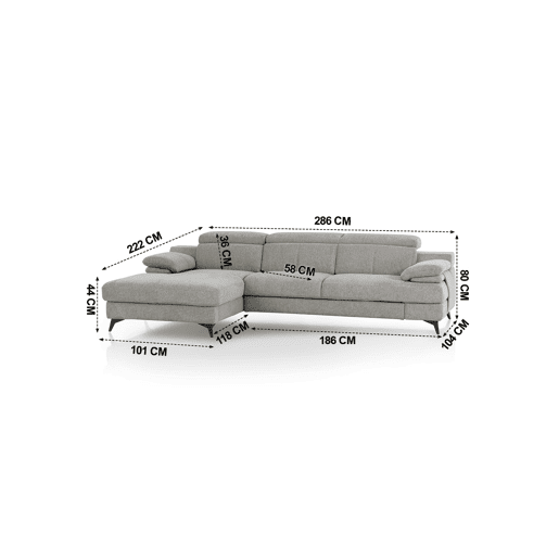 Chaise longue TITUS com cama esquerda 4 lugares bege