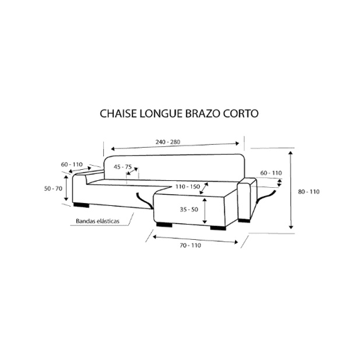 Capa para chaise longue CAMERON cinza esquerda