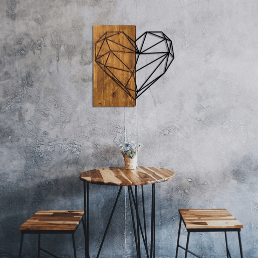 Placa decorativa WOOD HEART em metal negro