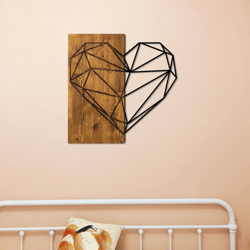 Placa decorativa WOOD HEART em metal negro