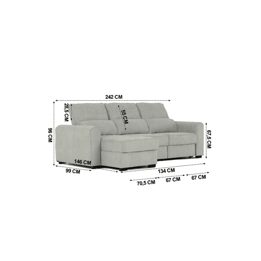 Chaise longue com cama CONNOR esquerda 3 lugares cinza Chaise longue com cama CONNOR esquerda 3 lugares cinza
