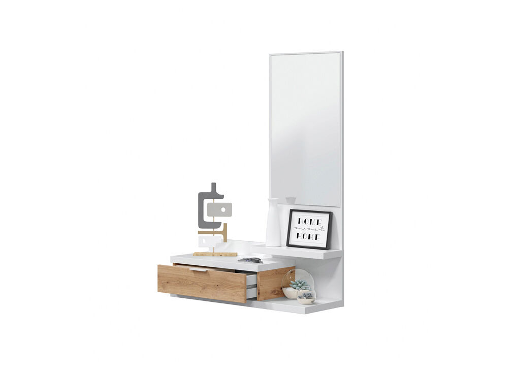 Recibidor DAHLIA con espejo y cajón blanco y roble