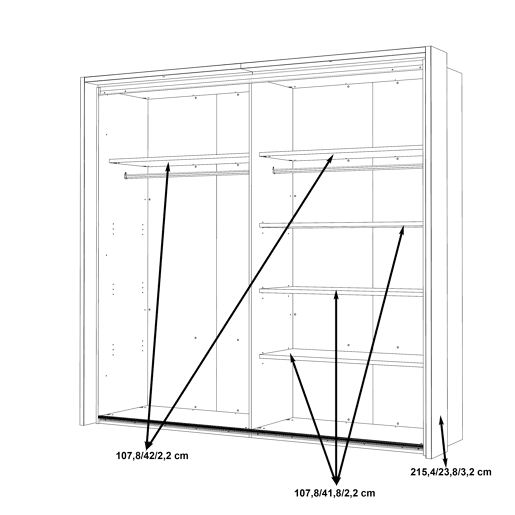 Roupeiro RICCIANO portas deslizantes 230x215cm carvalho