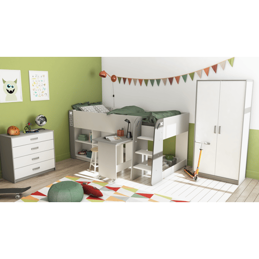Cama compacta 90x200cm GAME branca e cinza