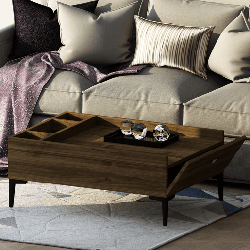 Mesa de centro ANDORA cor nogueira e pés de metal cor preta