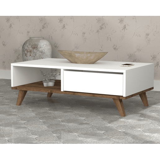 Mesa de centro GLIN cor branca e nogueira Mesa de centro GLIN cor branca e nogueira