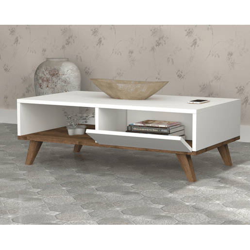 Mesa de centro GLIN cor branca e nogueira Mesa de centro GLIN cor branca e nogueira
