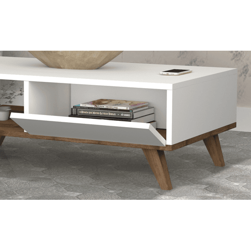 Mesa de centro GLIN cor branca e nogueira Mesa de centro GLIN cor branca e nogueira