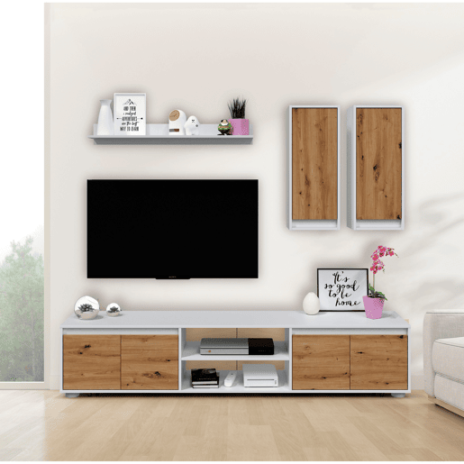 Compacto de TV YUMA carvalho branco 200cm